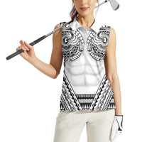 Polynesian Tattoo Inspired Cosplay Costume Women Sleeveless Polo Shirt Tribal Warrior White LT05 - Polynesian Pride