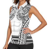 Polynesian Tattoo Inspired Cosplay Costume Women Sleeveless Polo Shirt Tribal Warrior White LT05 - Polynesian Pride