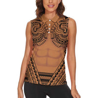 Polynesian Tattoo Inspired Cosplay Costume Women Sleeveless Polo Shirt Tribal Warrior LT05 - Polynesian Pride