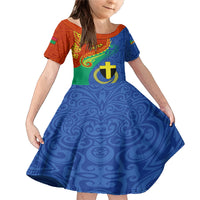 Tafea Day Family Matching Mermaid Dress and Hawaiian Shirt Sand Drawing Vanuatuan Pattern LT05 Daughter's Dress Blue - Polynesian Pride