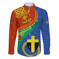 Tafea Day Family Matching Mermaid Dress and Hawaiian Shirt Sand Drawing Vanuatuan Pattern LT05 Dad's Shirt - Long Sleeve Blue - Polynesian Pride