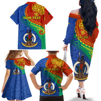 Personalized Tafea Day Family Matching Off Shoulder Long Sleeve Dress and Hawaiian Shirt Sand Drawing Vanuatuan Pattern LT05 - Polynesian Pride