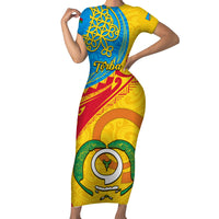 Torba Day Family Matching Short Sleeve Bodycon Dress and Hawaiian Shirt Sand Drawing Vanuatuan Pattern LT05 Mom's Dress Yellow - Polynesian Pride