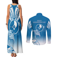 FSM Yap Constitution Day Couples Matching Tank Maxi Dress and Long Sleeve Button Shirt Polynesian Batoids LT05 - Polynesian Pride