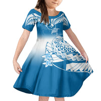 Personalised FSM Yap Constitution Day Family Matching Summer Maxi Dress and Hawaiian Shirt Polynesian Batoids LT05 Daughter's Dress Blue - Polynesian Pride