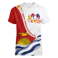 Personalised Kiribati Human Rights Day Women V Neck T Shirt Polynesian Style LT05 Female White - Polynesian Pride