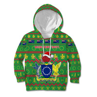 Personalised Cook Islands Christmas Kid Hoodie Santa Coat Of Arms Meri Kiritimiti LT05 Hoodie Green - Polynesian Pride