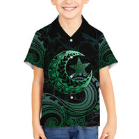 Personalised Polynesia Family Matching Off Shoulder Maxi Dress and Hawaiian Shirt With Islam Crescent And Star LT05 Son's Shirt Green - Polynesian Pride
