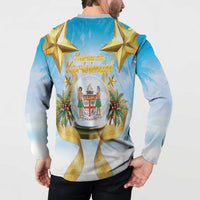 Fiji Christmas Button Sweatshirt Snow Globe With Fijian Santa LT05