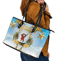 Fiji Christmas Leather Tote Bag Snow Globe With Fijian Santa LT05