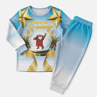 Fiji Christmas Pajama Set Snow Globe With Fijian Santa LT05 Men Blue - Polynesian Pride