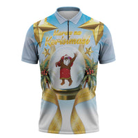 Fiji Christmas Zipper Polo Shirt Snow Globe With Fijian Santa LT05