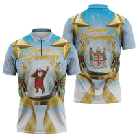 Fiji Christmas Zipper Polo Shirt Snow Globe With Fijian Santa LT05