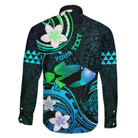 Personalised Hawaii Humuhumu Reef Triggerfish Family Matching Long Sleeve Bodycon Dress and Hawaiian Shirt Turquoise With Plumeria LT05 - Polynesian Pride
