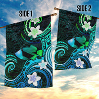 Hawaii Humuhumu Reef Triggerfish Garden Flag Turquoise With Plumeria LT05 - Polynesian Pride