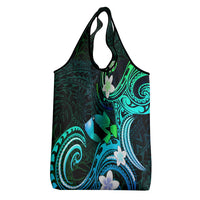 Hawaii Humuhumu Reef Triggerfish Grocery Bag Turquoise With Plumeria LT05 - Polynesian Pride