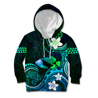 Personalised Hawaii Humuhumu Reef Triggerfish Kid Hoodie Turquoise With Plumeria LT05 Hoodie Turquoise - Polynesian Pride