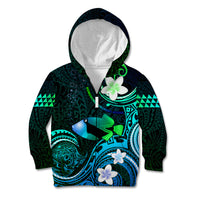 Personalised Hawaii Humuhumu Reef Triggerfish Kid Hoodie Turquoise With Plumeria LT05 Zip Hoodie Turquoise - Polynesian Pride