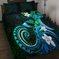Hawaii Humuhumu Reef Triggerfish Quilt Bed Set Turquoise With Plumeria LT05 - Polynesian Pride