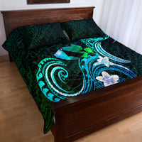 Hawaii Humuhumu Reef Triggerfish Quilt Bed Set Turquoise With Plumeria LT05 - Polynesian Pride