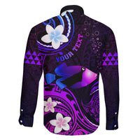 Personalised Hawaii Humuhumu Reef Triggerfish Family Matching Short Sleeve Bodycon Dress and Hawaiian Shirt Violet With Plumeria LT05 - Polynesian Pride