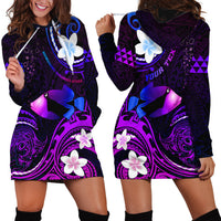 Personalised Hawaii Humuhumu Reef Triggerfish Hoodie Dress Violet With Plumeria LT05 - Polynesian Pride