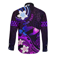 Personalised Hawaii Humuhumu Reef Triggerfish Long Sleeve Button Shirt Violet With Plumeria LT05 - Polynesian Pride