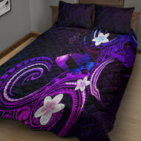 Hawaii Humuhumu Reef Triggerfish Quilt Bed Set Violet With Plumeria LT05 - Polynesian Pride