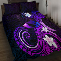 Hawaii Humuhumu Reef Triggerfish Quilt Bed Set Violet With Plumeria LT05 - Polynesian Pride