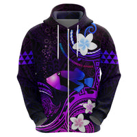 Personalised Hawaii Humuhumu Reef Triggerfish Zip Hoodie Violet With Plumeria LT05 - Polynesian Pride