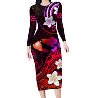 Personalised Hawaii Humuhumu Reef Triggerfish Family Matching Long Sleeve Bodycon Dress and Hawaiian Shirt Maroon With Plumeria LT05 Mom's Dress Maroon - Polynesian Pride