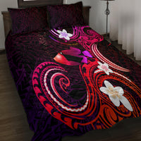 Hawaii Humuhumu Reef Triggerfish Quilt Bed Set Maroon With Plumeria LT05 - Polynesian Pride