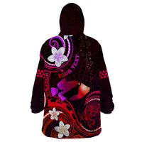 Personalised Hawaii Humuhumu Reef Triggerfish Wearable Blanket Hoodie Maroon With Plumeria LT05 - Polynesian Pride