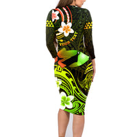Personalised Hawaii Humuhumu Reef Triggerfish Family Matching Long Sleeve Bodycon Dress and Hawaiian Shirt Reggae With Plumeria LT05 - Polynesian Pride