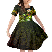 Personalised Hawaii Humuhumu Reef Triggerfish Family Matching Off Shoulder Short Dress and Hawaiian Shirt Reggae With Plumeria LT05 Daughter's Dress Reggae - Polynesian Pride