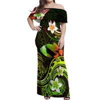 Personalised Hawaii Humuhumu Reef Triggerfish Off Shoulder Maxi Dress Reggae With Plumeria LT05 Women Reggae - Polynesian Pride