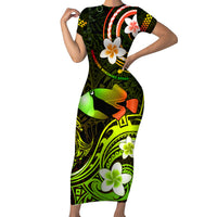 Personalised Hawaii Humuhumu Reef Triggerfish Short Sleeve Bodycon Dress Reggae With Plumeria LT05 Long Dress Reggae - Polynesian Pride