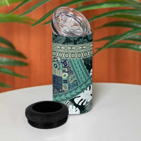 Hawaii Plant Kalo 4 in 1 Can Cooler Tumbler Hawaiian Tapa Pattern