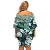 Hawaii Plant Kalo Off Shoulder Short Dress Hawaiian Tapa Pattern LT05 - Polynesian Pride