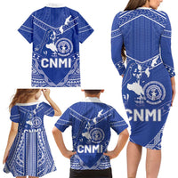 Northern Mariana Islands Family Matching Long Sleeve Bodycon Dress and Hawaiian Shirt Chamorro Warrior Tribal Pattern LT05 - Polynesian Pride