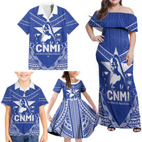 Northern Mariana Islands Family Matching Off Shoulder Maxi Dress and Hawaiian Shirt Chamorro Warrior Tribal Pattern LT05 - Polynesian Pride