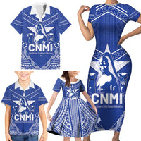 Northern Mariana Islands Family Matching Short Sleeve Bodycon Dress and Hawaiian Shirt Chamorro Warrior Tribal Pattern LT05 - Polynesian Pride
