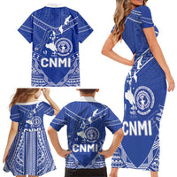 Northern Mariana Islands Family Matching Short Sleeve Bodycon Dress and Hawaiian Shirt Chamorro Warrior Tribal Pattern LT05 - Polynesian Pride