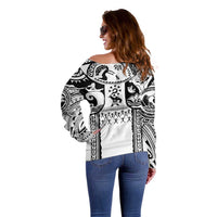 Polynesia Maui Tattoo Inspired Off Shoulder Sweater White Version