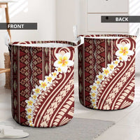 Red Vintage Tonga Ngatu Pattern With Plumeria Laundry Basket - Polynesian Pride