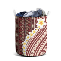 Red Vintage Tonga Ngatu Pattern With Plumeria Laundry Basket - Polynesian Pride