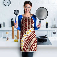 Red Vintage Tonga Ngatu Pattern With Plumeria Apron - Polynesian Pride
