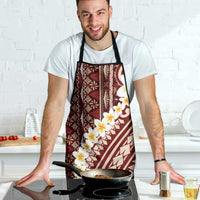 Red Vintage Tonga Ngatu Pattern With Plumeria Apron - Polynesian Pride