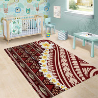 Red Vintage Tonga Ngatu Pattern With Plumeria Area Rug - Polynesian Pride