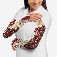 Red Vintage Tonga Ngatu Pattern With Plumeria Arm Sleeves - Polynesian Pride